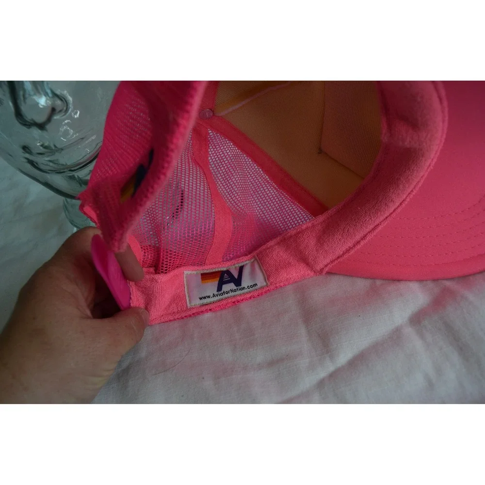 Aviator Nation Trucker Hat OS Pink White Rainbow Aspen Mesh Snapback Womens Cap